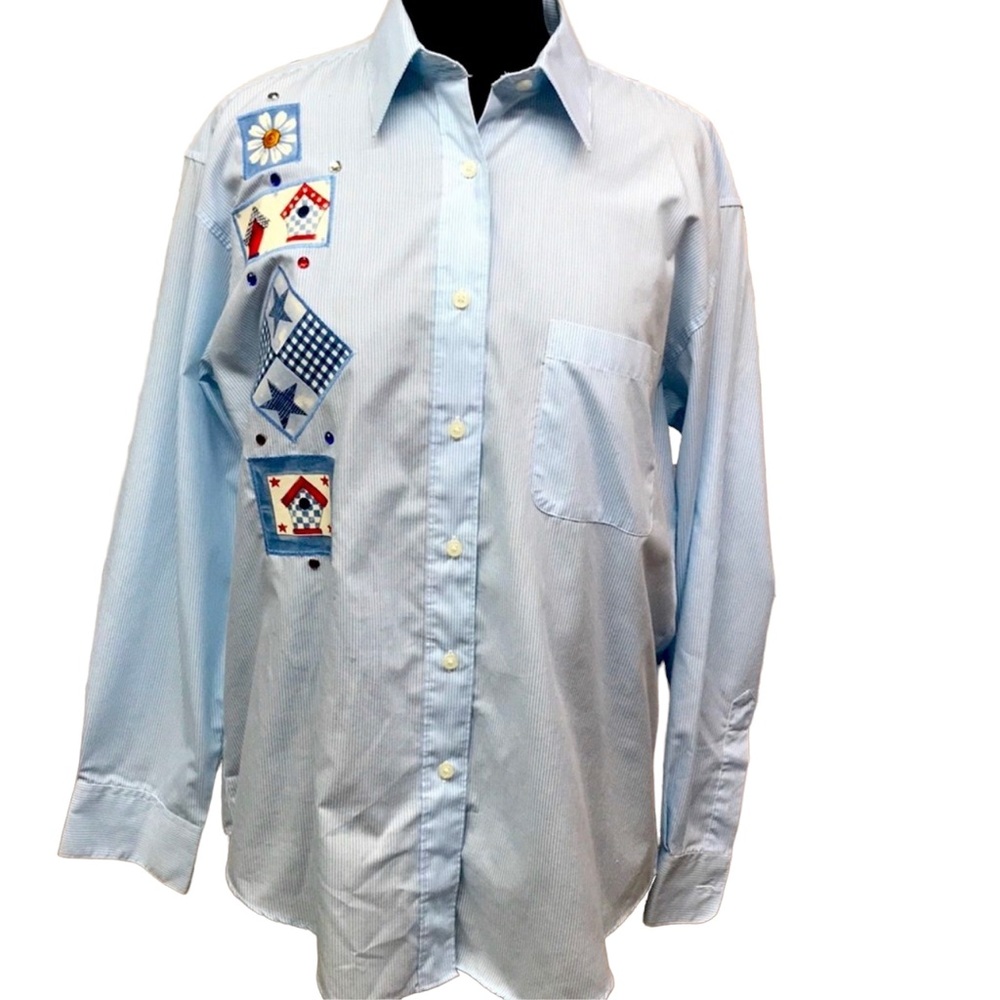 Bird Houses & Flower Appliqués Blouse